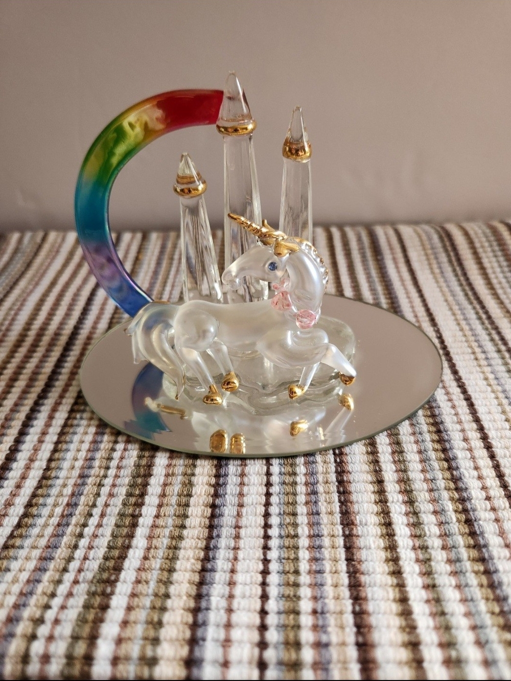 Glass Unicorn Figurine with Rainbow Crescent
